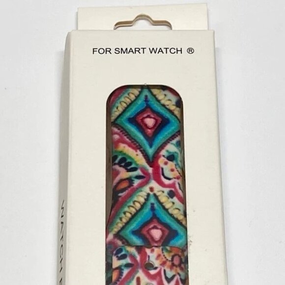 Smart Watch Band 38mm Silicone Multicolor Paisley Wristband Premium Stainless - Picture 2 of 7